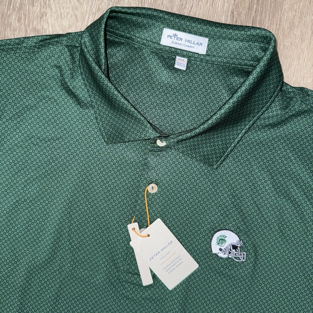 NEW Peter Millar Summer Comfort Michigan State University Polo Men's 2XL Green